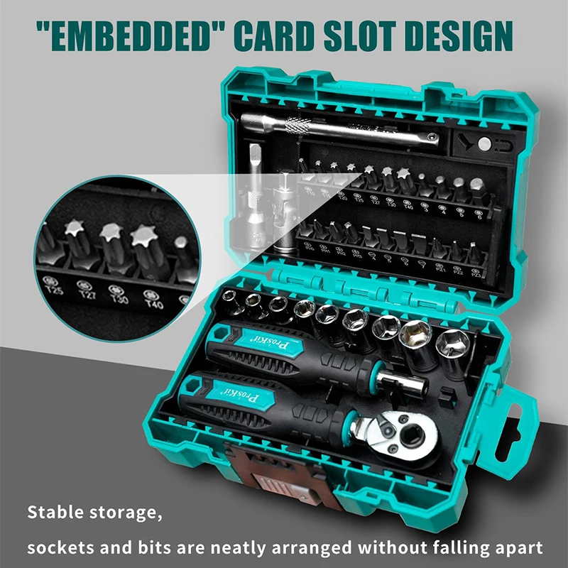 

proskit38pcs Multi-Function Ratchet Wrench Set High Torque 2-Way Grip Heavy-Duty Combination Tool Precision Combination Tool Kit