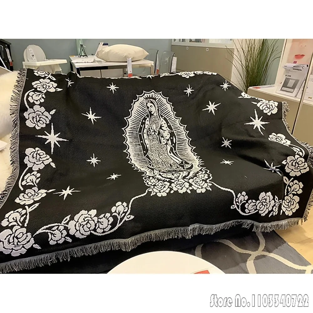 2026-hot-virgin-mary-black-red-personality-tapestry-blanket-130x160cm-office-air-conditioning-nap-blankets-living-room-sofa-bed