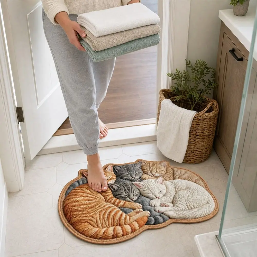 Cute Non-Slip Cat-Shaped Rug Water Absorption Washable Floor Mat Irregular Soft Cartoon Carpet Home Decoration