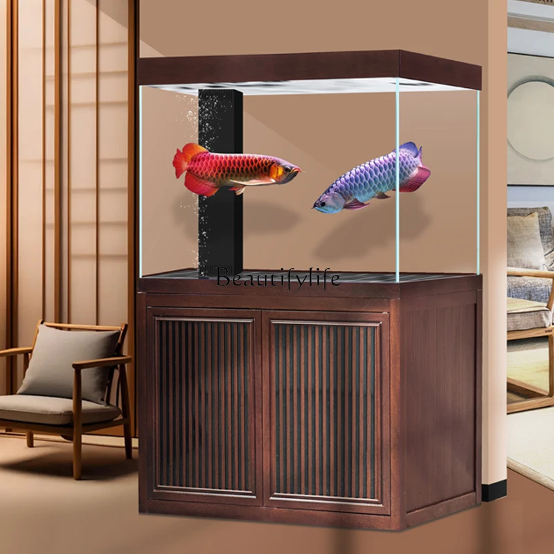 Fish tank living room household large aluminum alloy screen partition ultra-white glass ecological floor bottom filter aquarium