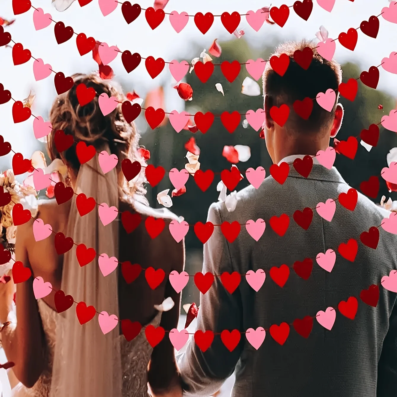 مجموعة الرايات على شكل قلب من اللباد مكونة من 3 قطع - مزيج بوليستر وردي وأحمر، لا حاجة للكهرباء، مثالي لعيد الحب، اقتراح