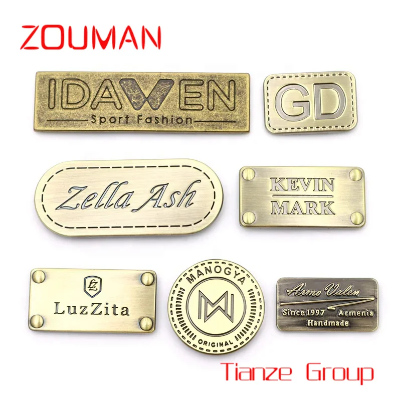 Metal Logo Labels for Clothing, Graved Name, Custom, Factory Garment Accessories, Fashion Design