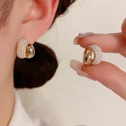 South Korea new design fashion jewelry 16K gold plated cross pearl earrings elegant women's daily work accessories
