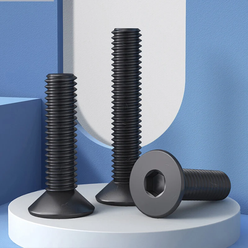 Black Countersunk Hex Socket Screws 12.9 Grade High Carbon Steel Flat Head Bolts M3 M4 M5 M6 M8 M10 50pcs