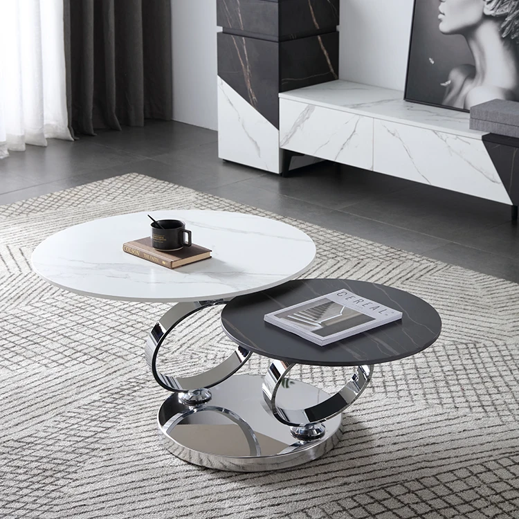

！@639 Round Small Space Saving Living Room Furniture Sets Modern Sintered Stone Rotating Center Coffee Tables