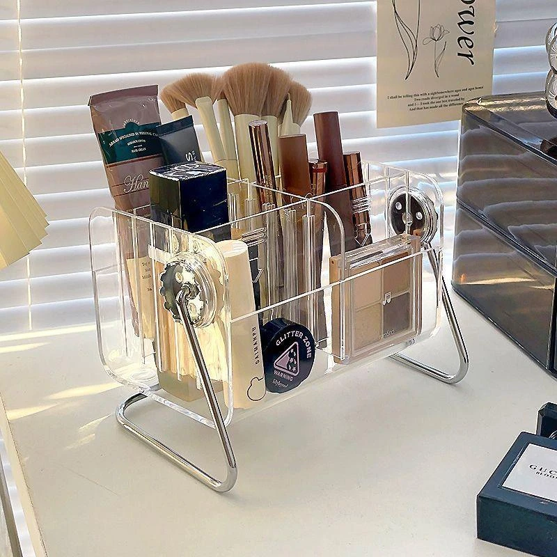 

Makeup brush storage desktop Transparent shelf Makeup storage box Dorm dresser can rotate makeup shelf eyebrow pencil holder