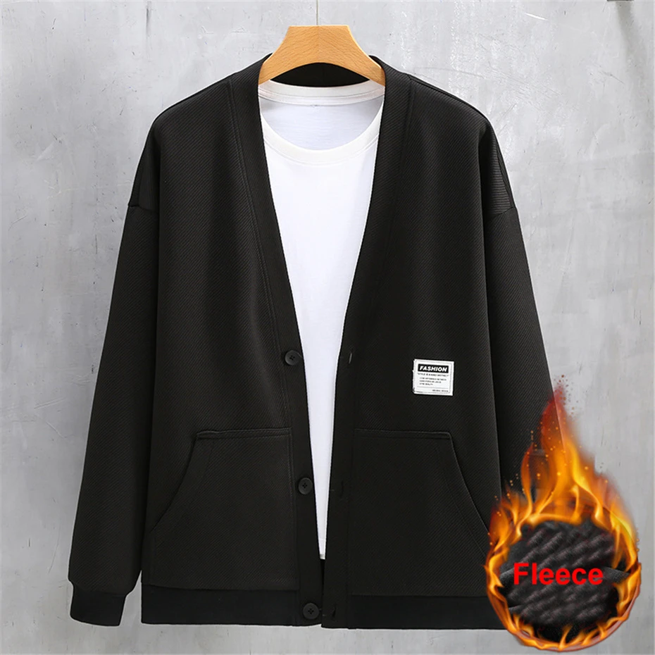 남성용 V넥 플리스 재킷, 야구 재킷, 플러스 사이즈 10XL 11XL, 패션 캐주얼 단색 코트, 가을, 겨울