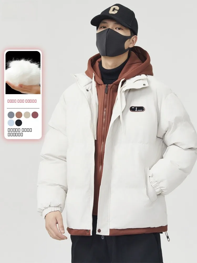 

Мужская зимняя утепленная теплая хлопковая куртка с капюшоном, повседневная модная молодежная куртка с наполнителем из полиэфирного волокна для пар