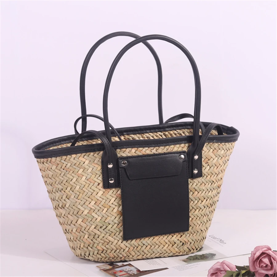 New Ladies Luxury straw woven shoulder bag rattan portable ladies summer beach messenger bag shopping bag large hollow handbag