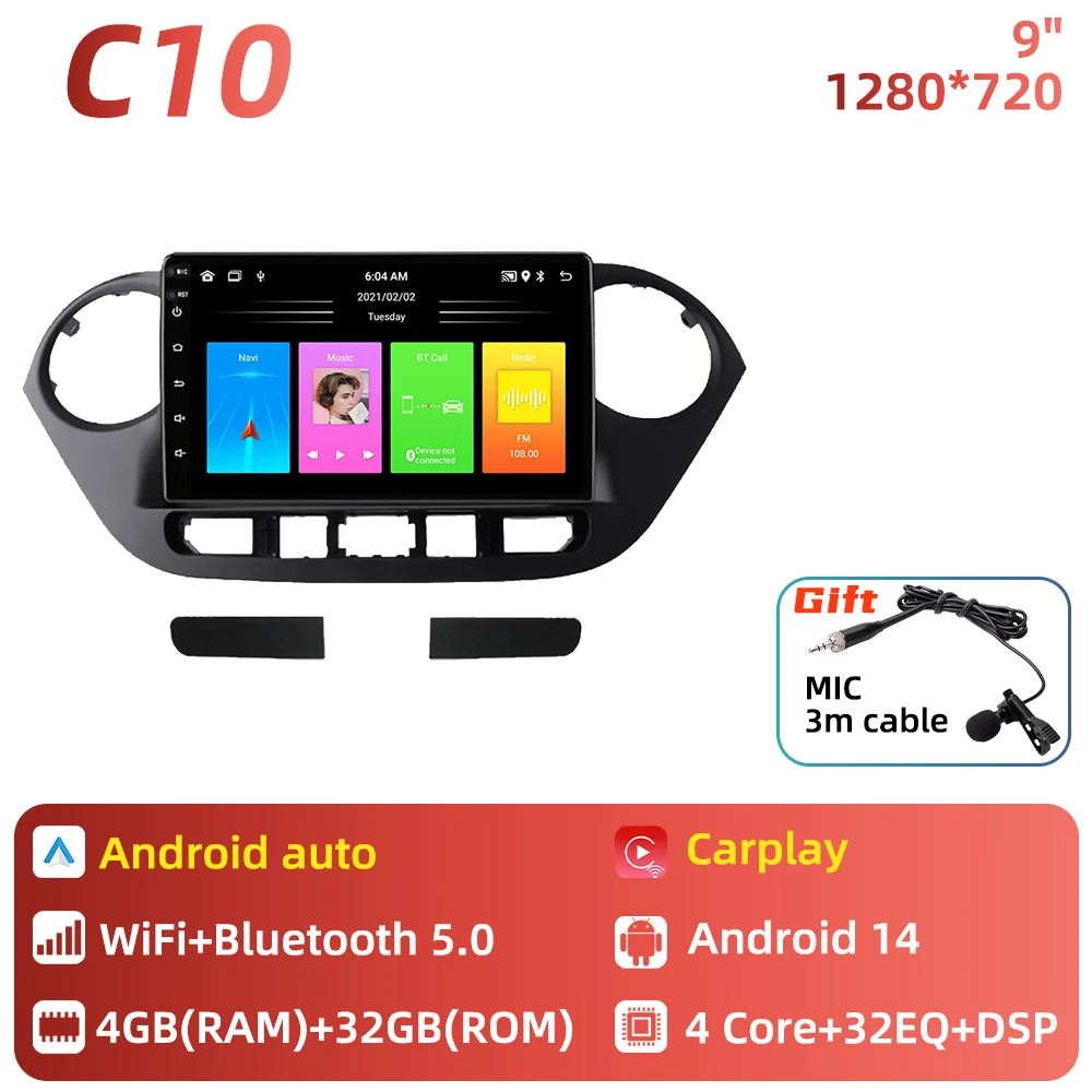 Carplay voor Hyundai Grand i10 2013 - 2018 Android Auto Multimedia Autoradio GPS Navigatie Autoradio 2 Din Head Unit Stereo DSP