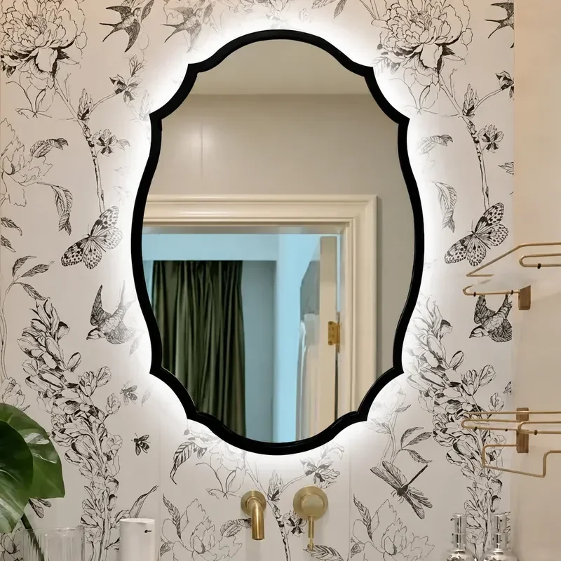 French Oval Wall Mounted Bathroom Mirror Smart LED Makeup Mirror for Home Bedroom Dressing Area Modern Decorative Vanity