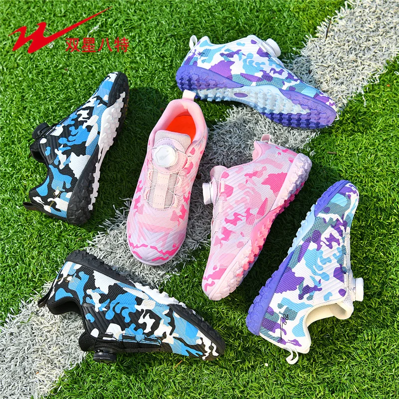 

New Rotary Buckle Kids Soccer Cleats TF Turf Studs Laceless Design for Boys Professional Training Sneakers for Primary Students
