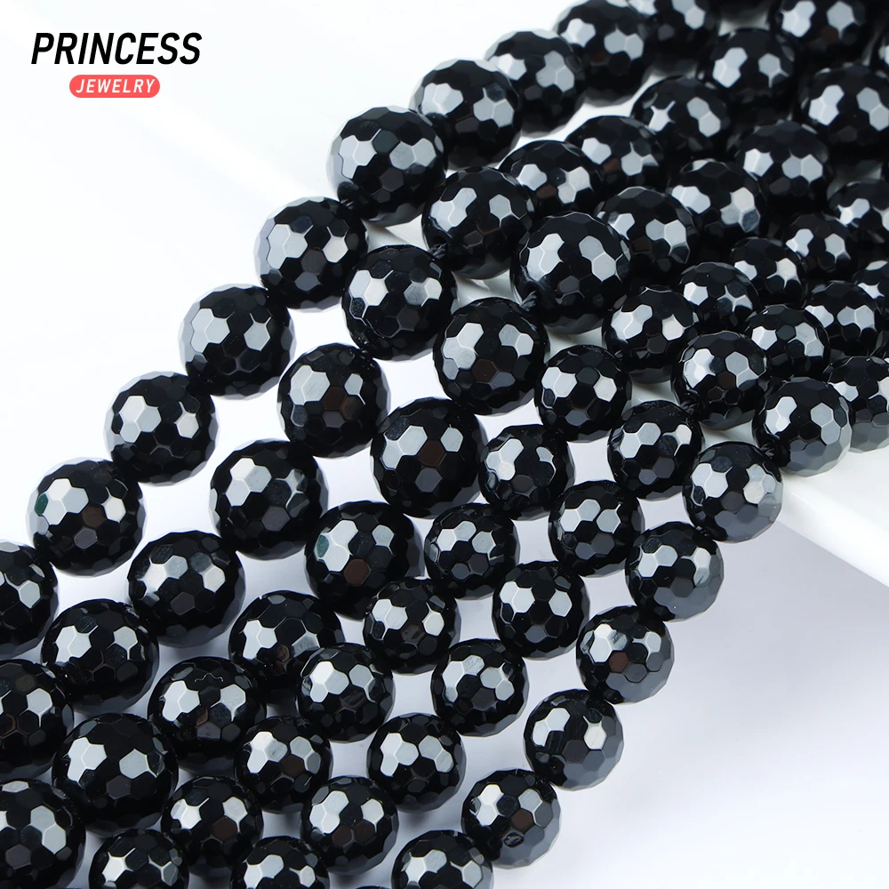 A+ Natural Black Agate Faceted Beads 4-10mm Loose Onyx Beads for Jewelry Making Bracelet DIY Accessories 15