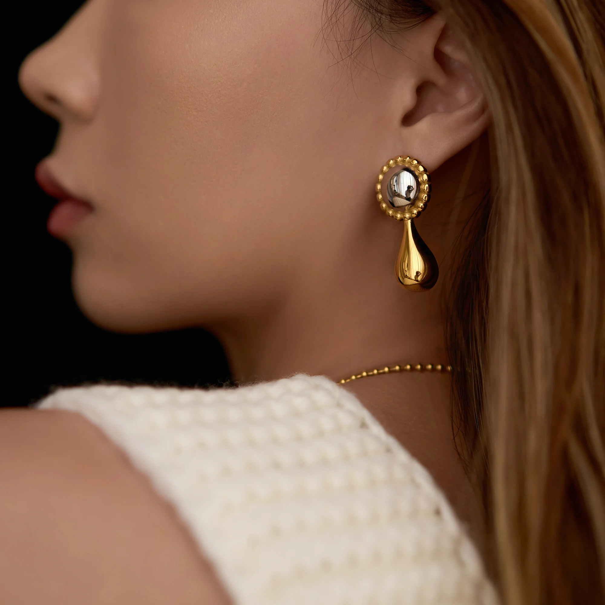 

DASEIN New Ins Summer Trendy 18k Pvd Gold Plated Stainless Steel Vintage Polished Teardrop Mix Sun Earrings Office Daily Jewelry