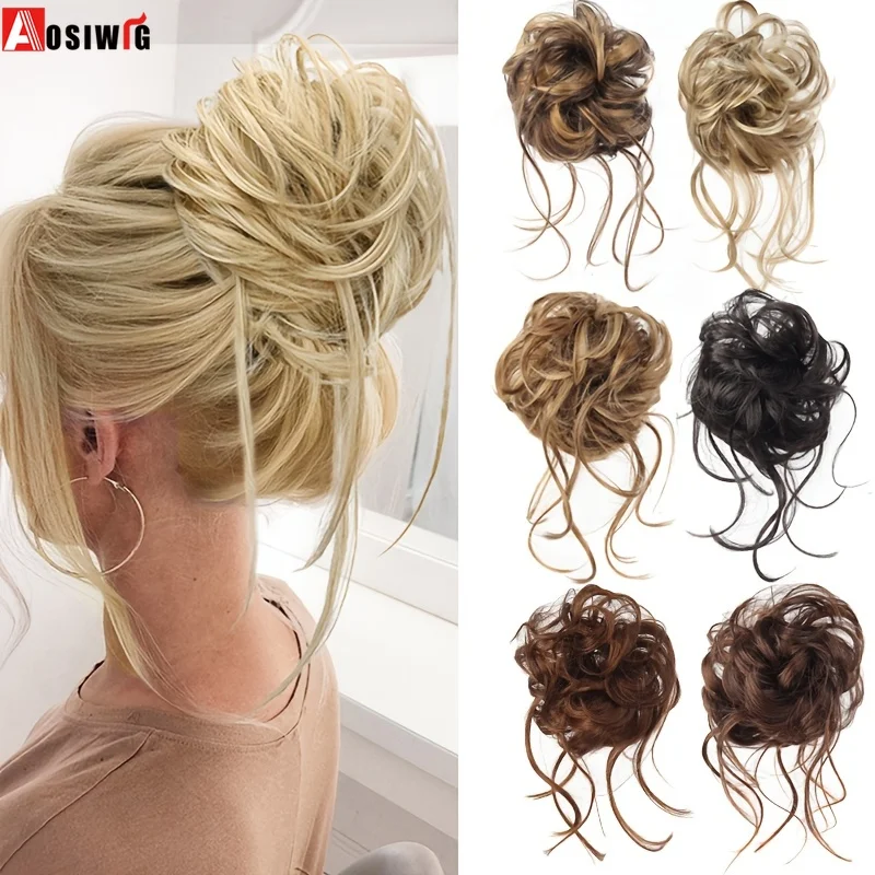 

Синтетические эластичные накладные прически-пучки: кудрявые, черные, светлые, коричневые, для создания прически-гульки, для женщин, имитация натуральных волос