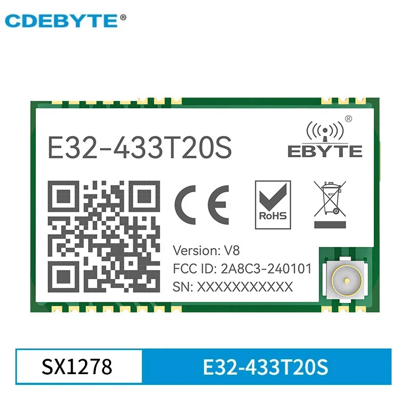 

433MHz Lora Spead Spectrum Module Long Distance 5M 20dBm Low Power Air Wake Up CDEBYTE E32-433T20S-V8.0 IPEX Stamp Hole