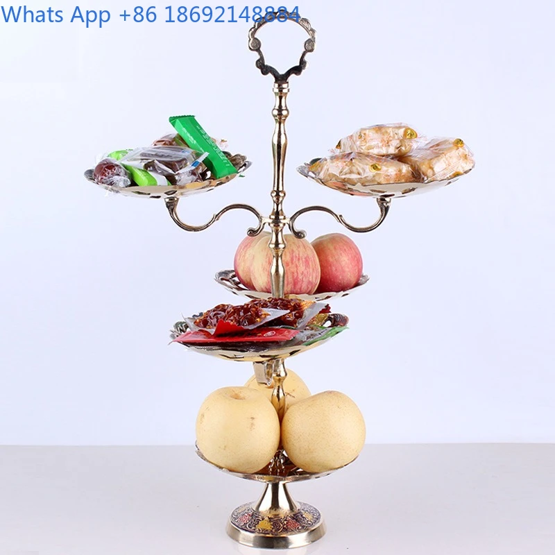Handmade Lacquered Copper Plate Three-Layer Pure Brass Dried Fruit Snack Plate Antique Artistic Display