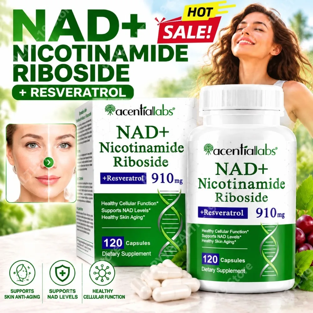 NAD+ Nicotinamide Riboside 910mg, with Resveratrol Quercetin 120 Count Supports NAD+ Levels Cellular Function Healthy Skin Aging