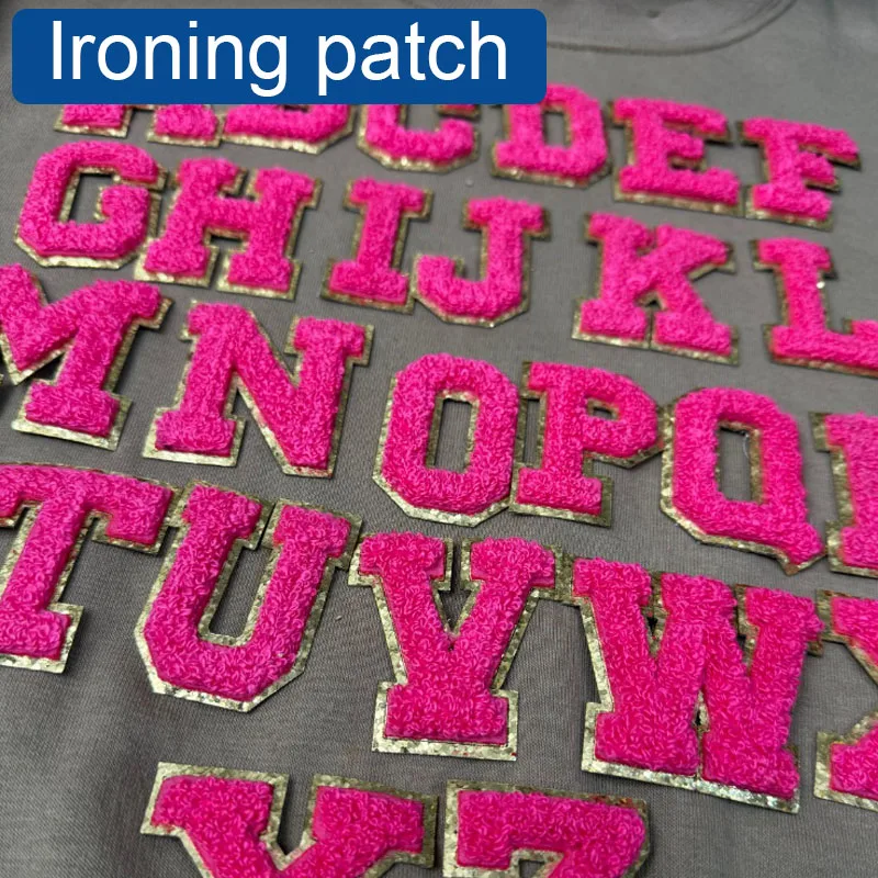 Parche de planchado rojo rosa con letras en inglés de 5,5 cm, nombre de A-Z, bordado de chenilla artesanal, parches para planchar para ropa, mochila, camiseta, 1 ud.