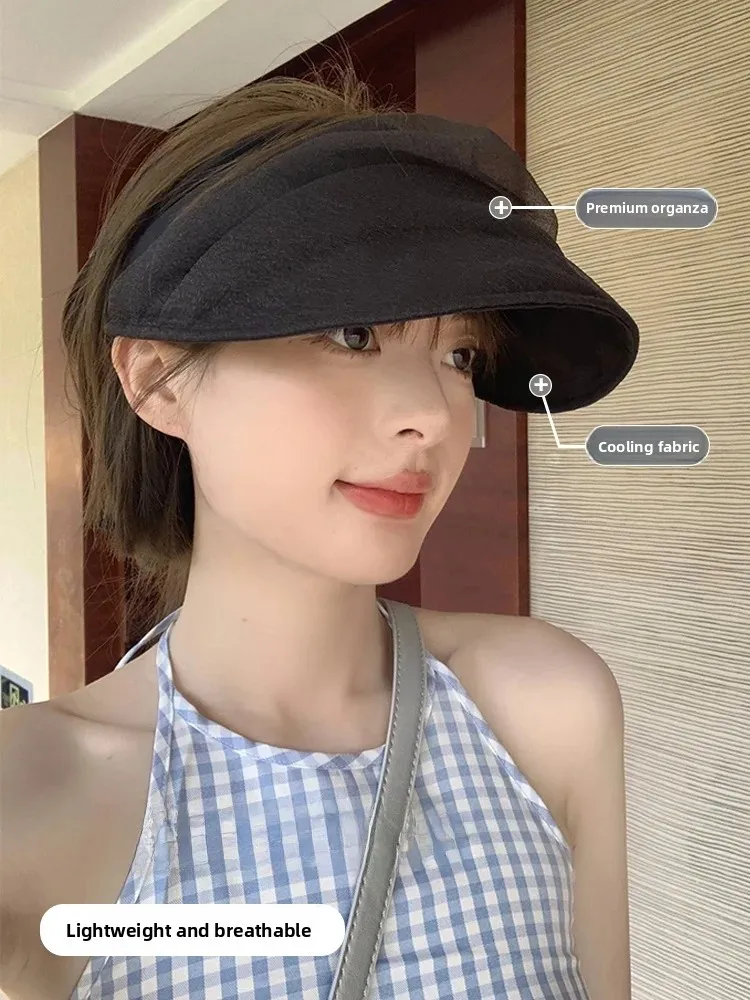 Elegant Ogees Sun Protection Hat Mesh Light Summer Vacation Hair Clip Hat Wide Brim Empty Top Hat for Women Youth Travel