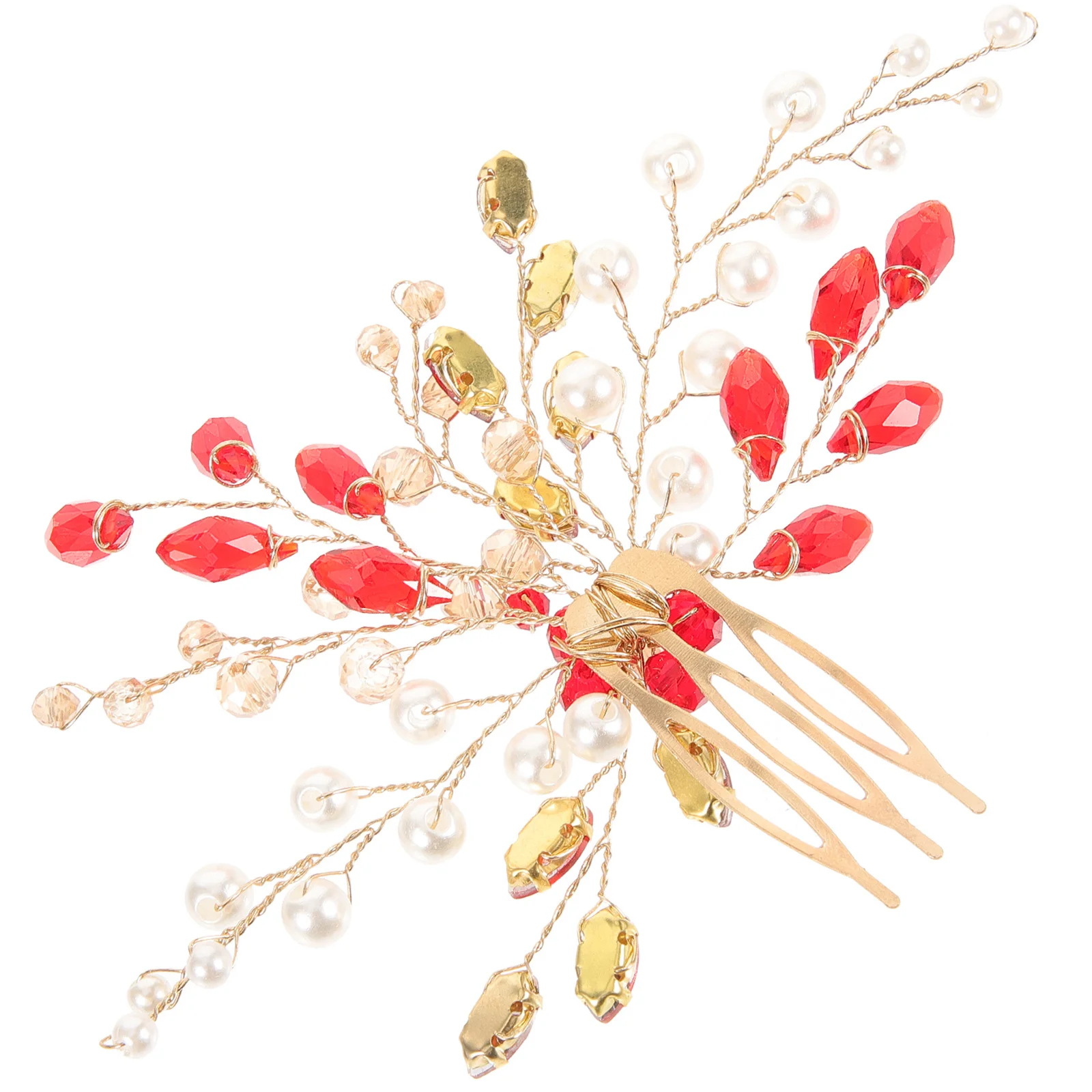 

Red Rhinestone Pearl Hair Side Comb Bridal Hairpin Wedding Clip Durable Comfortable Hair Accessory for Brides Headpiece