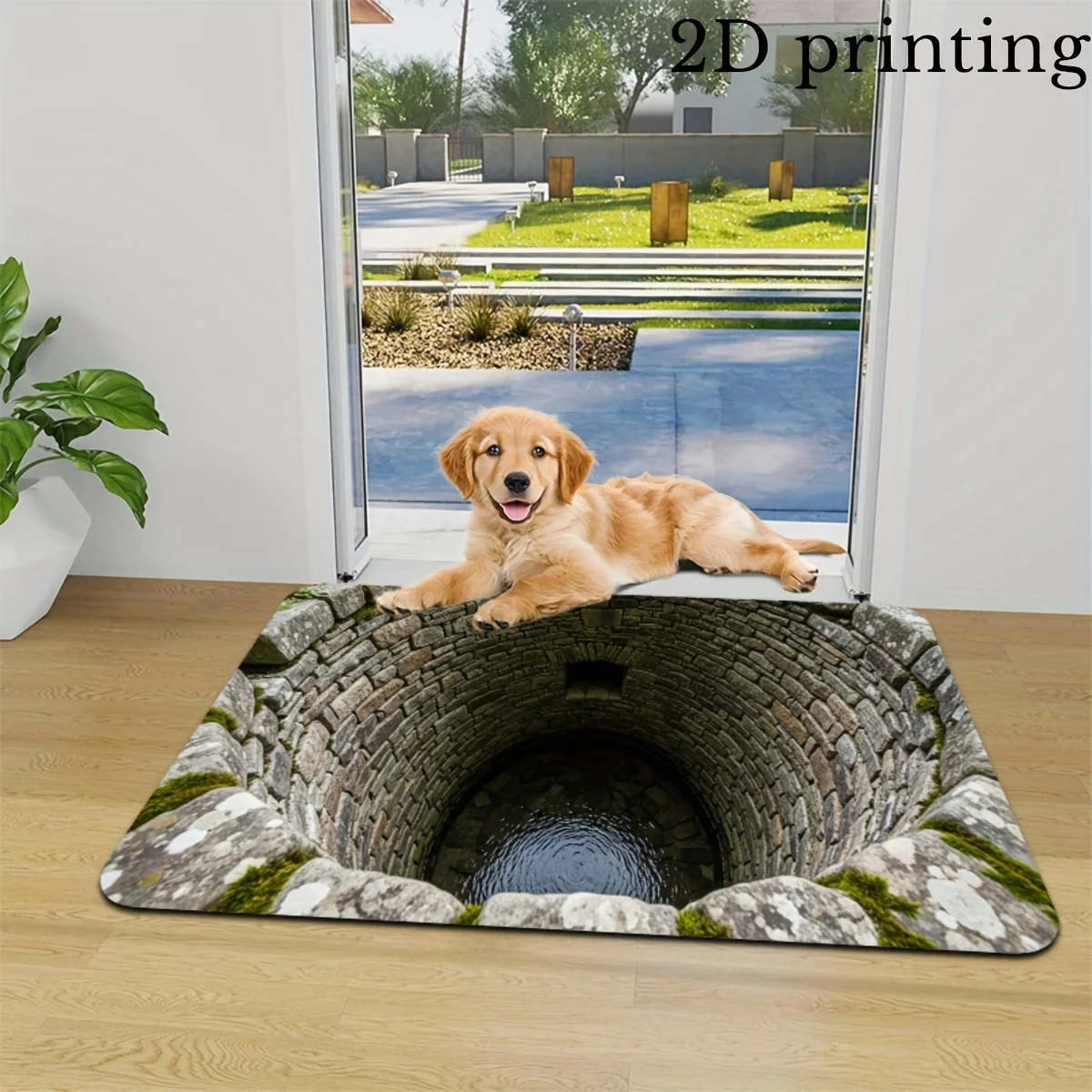 Flannel Printed Stone Well Rug 2D Flat Design Ancient Architecture Pattern Indoor Mat Historical Theme Home Decoration Entrance