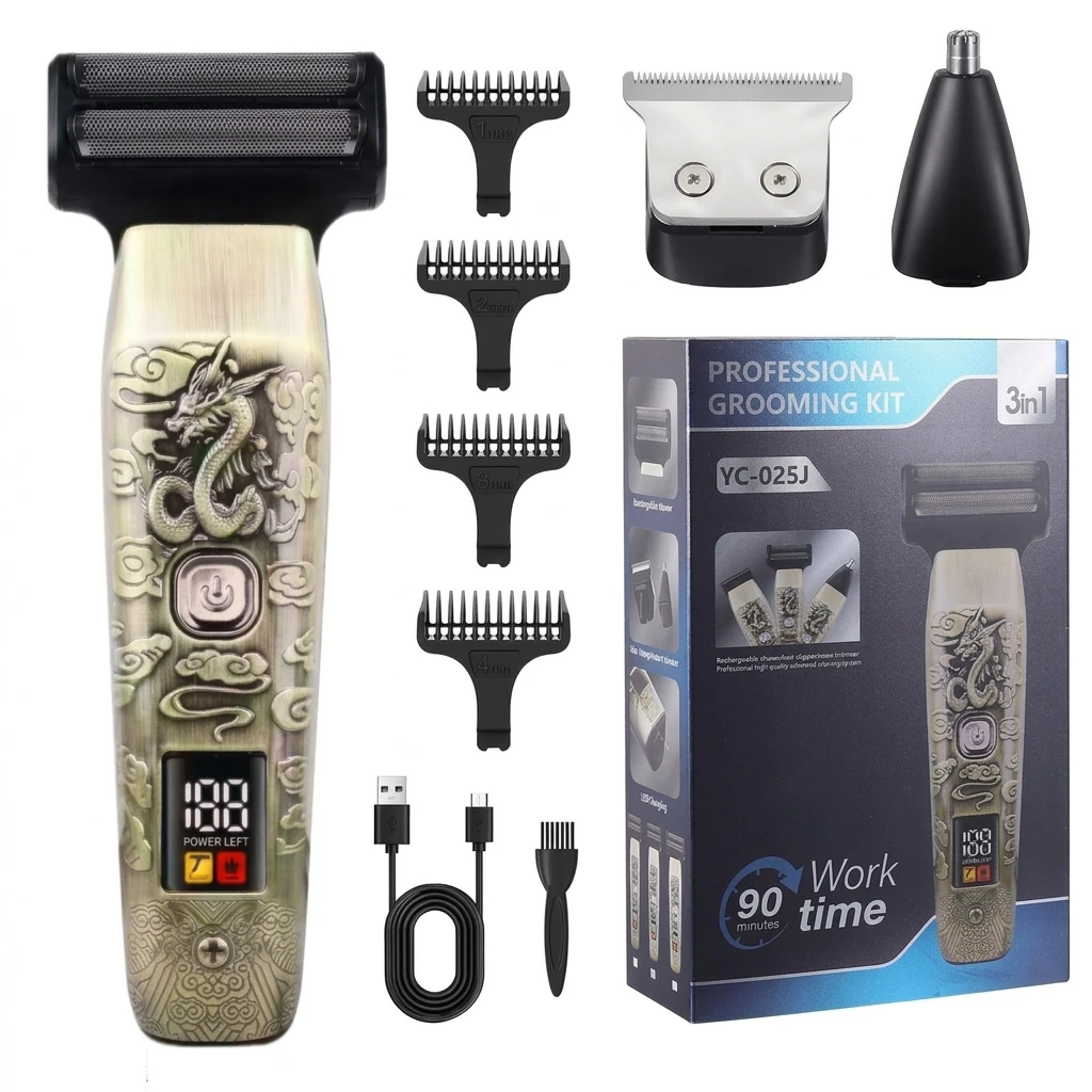 Professional Men's Foil Shaver Grooming Kit Waterproof Electric Trimmer for Beard Haircut Home Travel USB Rechargeable Tool