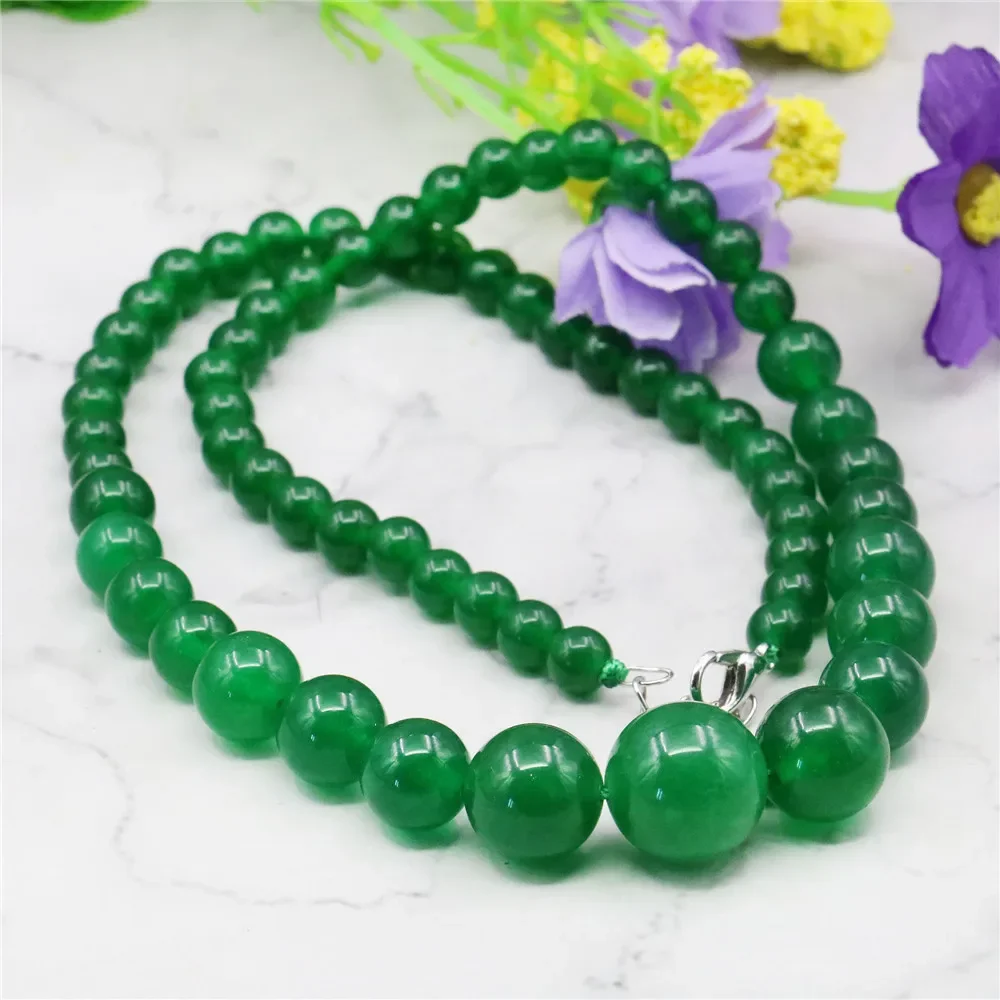 

Trendy Accessory Crafts Parts 6-14mm Green Jades Beads Jewelry Necklace Stones Balls Women Girl Gifts 18" Wholesale Ornament