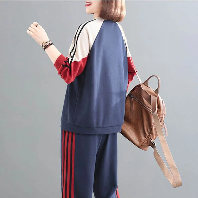 Imagem -03 - Conjuntos de Calças Vintage Manga Longa Pulôver Topo Casual Oversize Agasalho Feminino Desportivo Novo em Conjunto de Duas Peças para Mulher