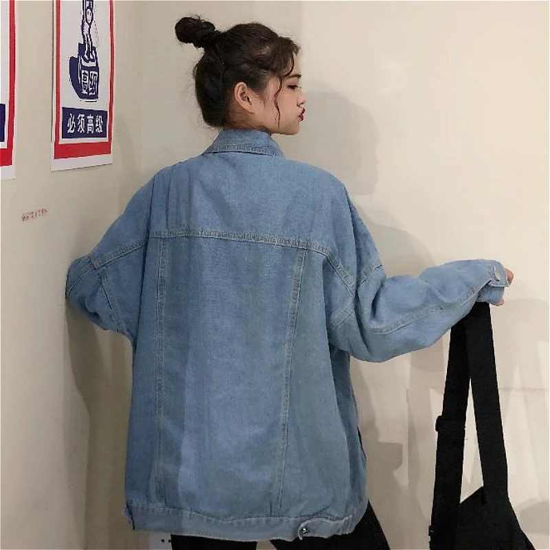 Kurtki damskie Harajuku Baggy Korean All-match Chic Turn-down Collar Girls Denim Coat Popular Casual College Lady Streetwear