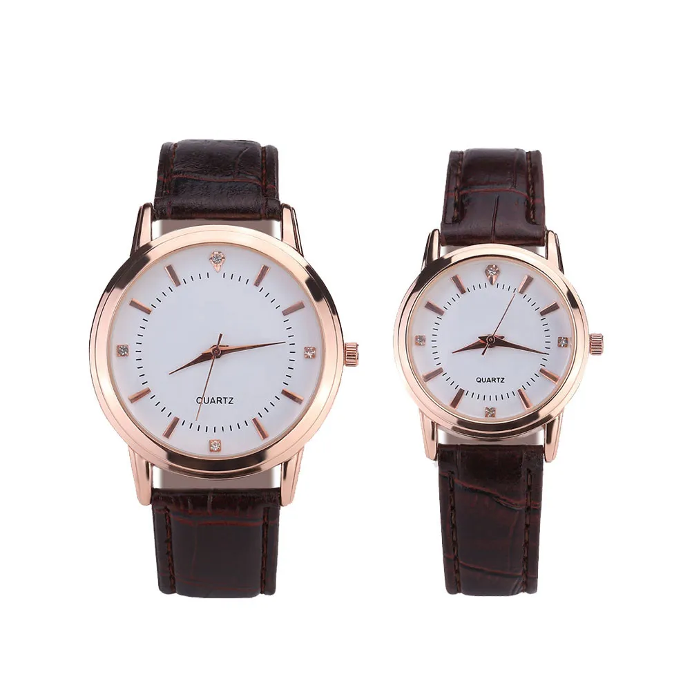 2Pcs Couple Quartz Watch Simple Fashion Casual Wristwatch Brown Strap Lover Gift Valentine's Day Birthday Father's Day