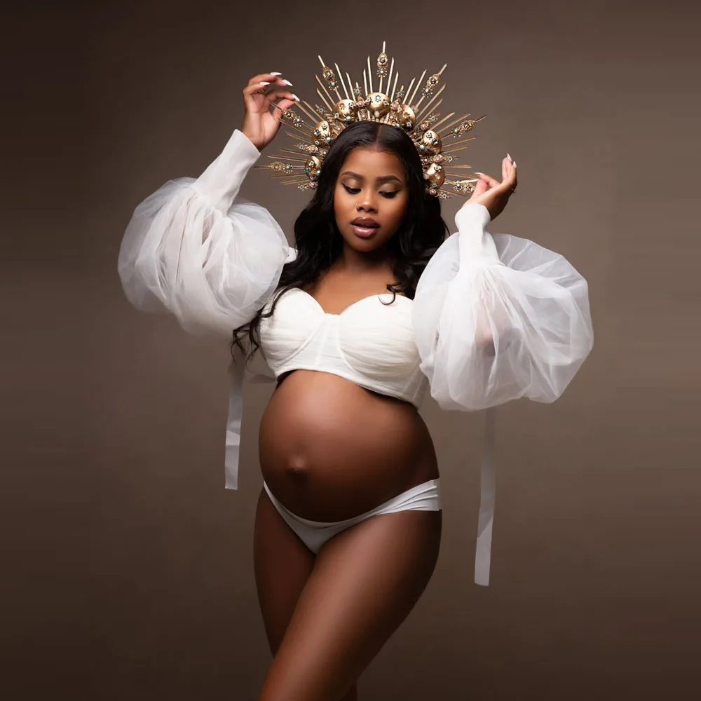 

Sleeves Maternity Tops For Photoshoot Baby Shower Long Sleeves Sweetheart Off The Shoulder Short Women Tops