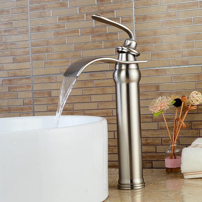 Wovier Basin Modern Waterfall Bathroom Chrome Faucet with Supply Hose, Mixer Tap Wash basin Faucet Single Handle Tall Body