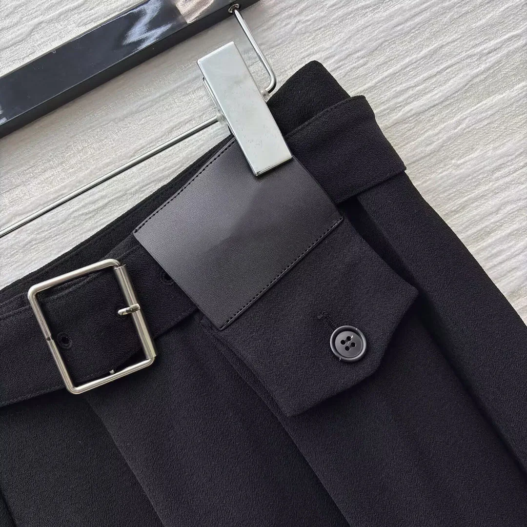 New Spring Autumn Black Loose Elegant Fashion Suit Pants Women High Waist Fold Slim Belt All-matched Casual Trousers