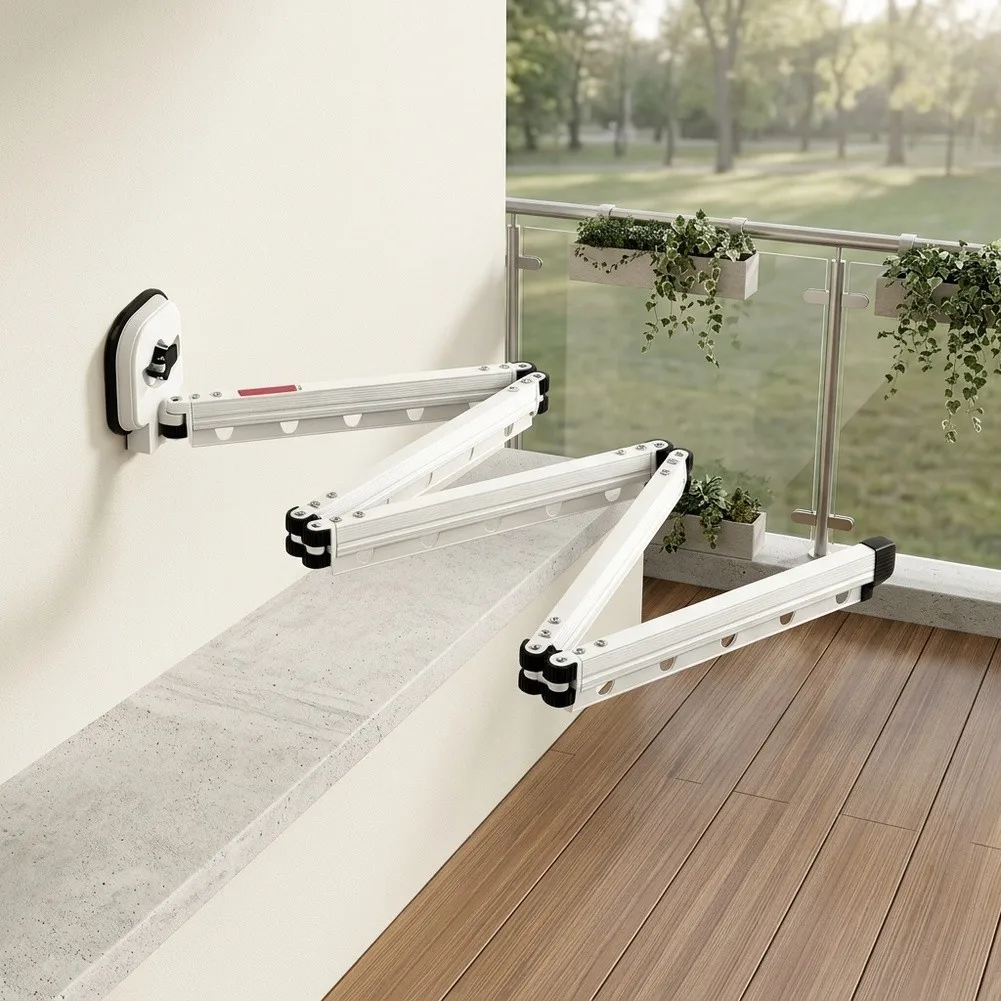 Aluminum Folding Shower Curtain Rod for Wall Mount Installation in Shower Areas with Adjustable Length and Stability