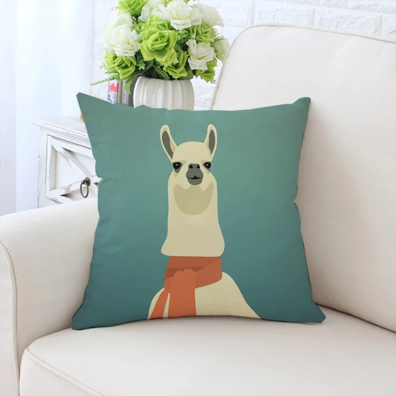 

40x40 pillowcase cute Cartoon Alpaca custom double-sided printed pillowcase sofa cushion cover office chair backrest pillowcase