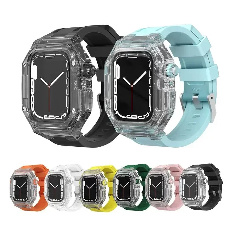 44mm 40mm Glacier Modification Kit Rubber Band For Apple Watch 8 7 45MM 41MM Transparent Mod Case For iWatch Series 6 SE 5