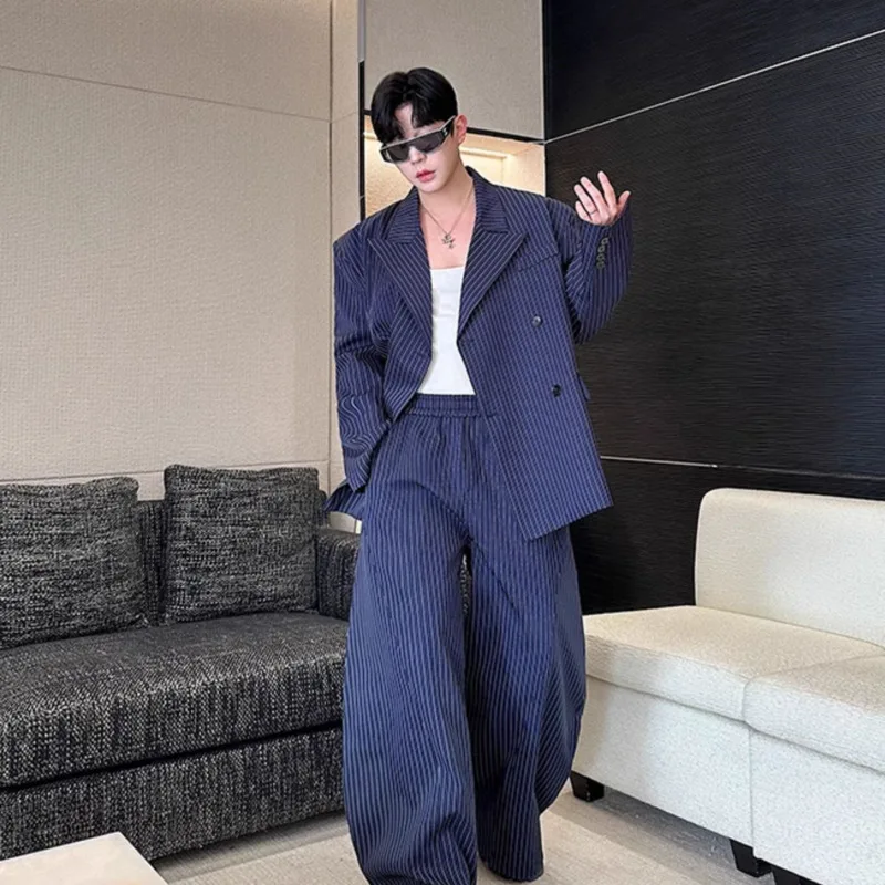 

Business Men's Wear Double Breasted Striped Suit Coat Set Male Classic Daily Clothing Trend Loose Sets 2025 Spring