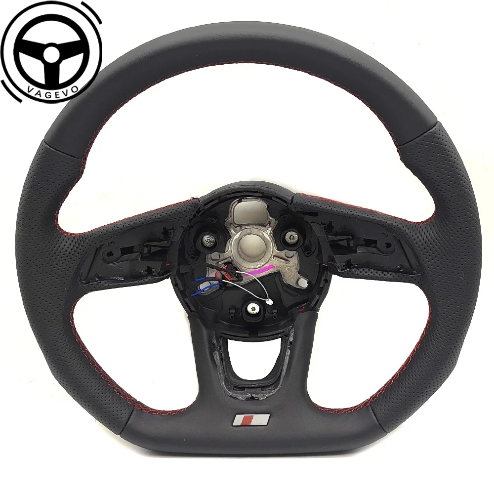 

For Audi A4 B9 leather perforated red line flat bottomed steering wheel with heated steering wheel