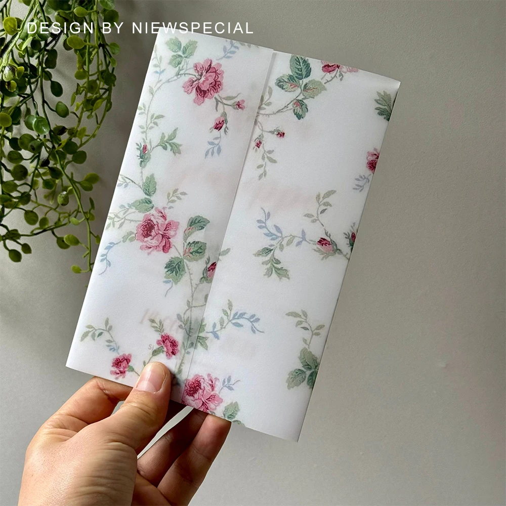 little Rose  flower Vellum  Wrap suitable for a 5 x 7 Wedding Invitation