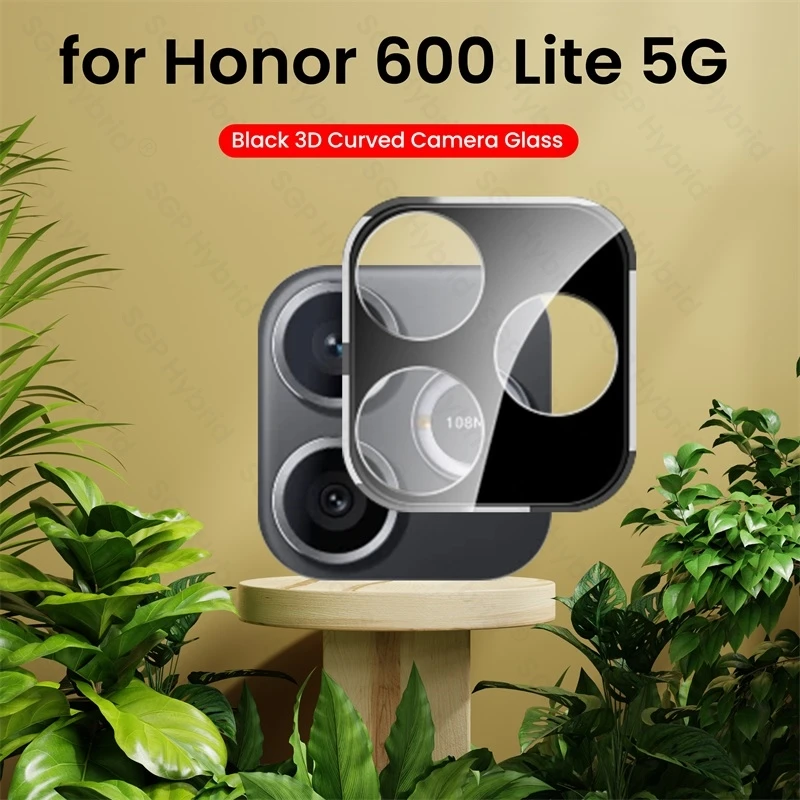 Schwarzer 3D Gebogener Kameralinsen-Schutz für Honor 600 Lite 600Lite Honor600Lite 5G LNA-NX1 6,6" 9H Gehärtetes Glas Rücklinsenfolie