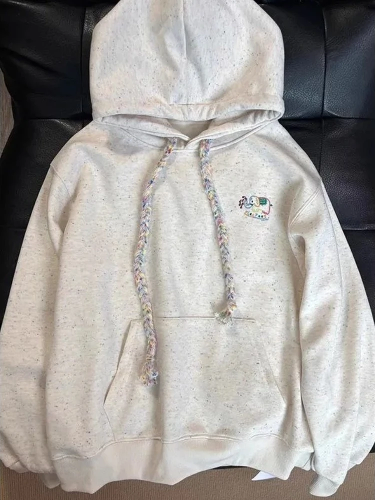 Women Hoodie Speckled Gray Long Sleeve Casual Streetwear Spring Autumn Pullover Tops
