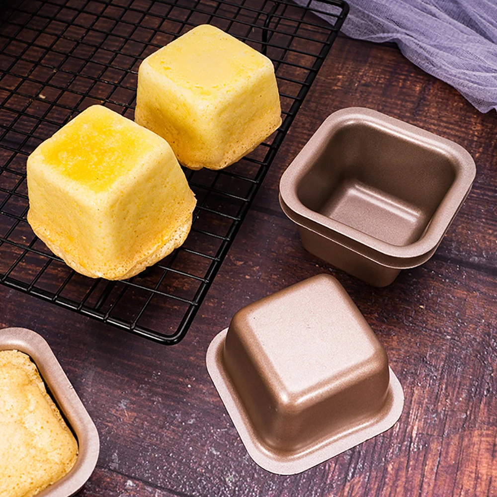 1/2/4pcs Carbon Steel Mini Square Baking Molds Muffin Cup Non-Stick Cake Mold Rose Gold French Pastry Custard Cookie Baking Mold