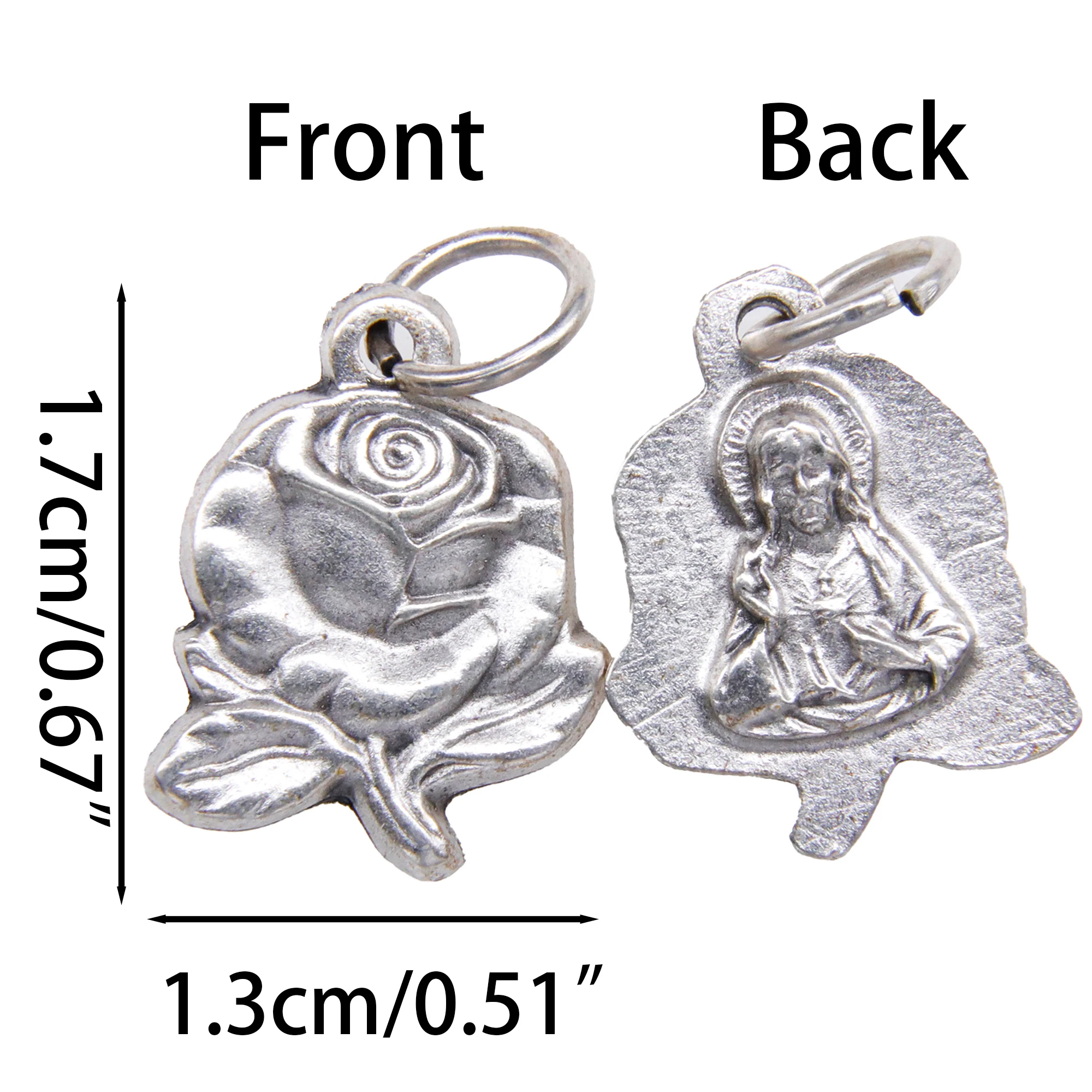 5pcs Rose Shape Jesus Charms for Bracelets Silver Toned Religous Necklace Pendant for Women Jewelry Making Kit Made In Italy