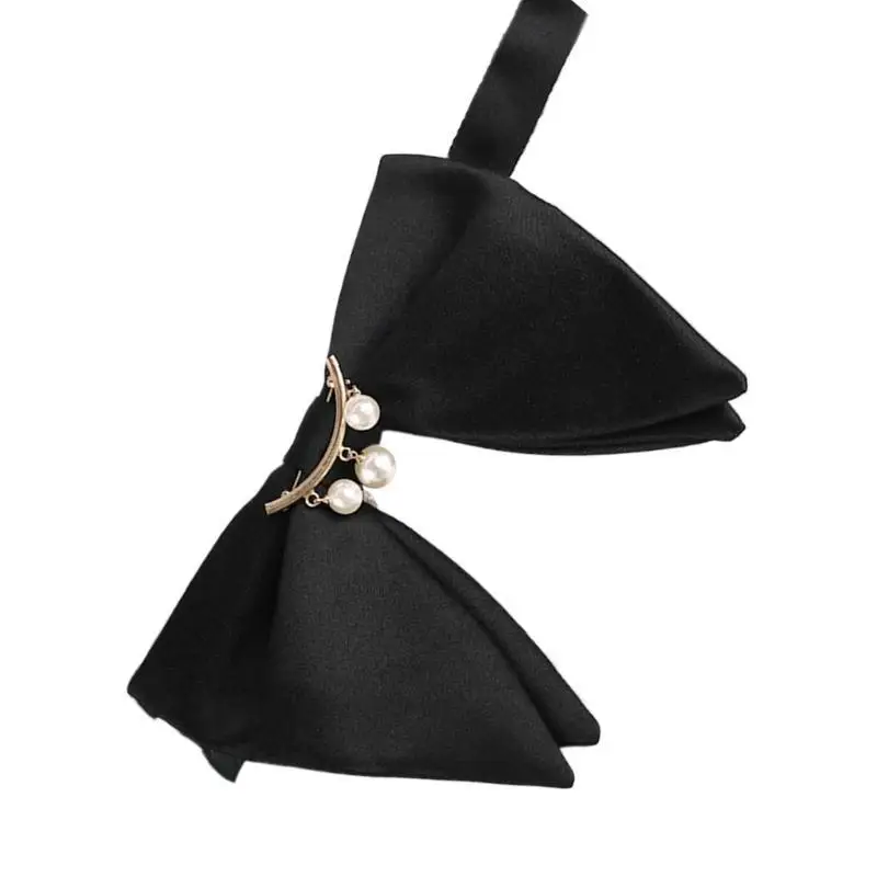 652F Men Men Black Bowtie Polyester Horn أقواس أقواس البوليستر مع سلسلة اللؤلؤ لحفلات حفلات الزفاف الحافلة إكسسوارات Tuxedo