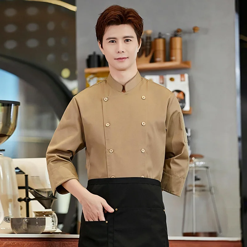 Overalls Long Sleeve Hotel Kitchen Restaurant Canteen Chef Uniform Men's Autumn and Winter