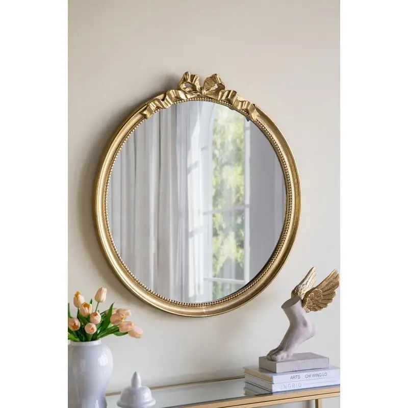 

30in x 32.1in Round Decorative Wood Frame Wall Mirror - Elegant Home Décor Accent
