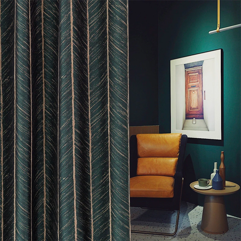 

Modern luxury living room curtain Nordic dark green retro herringbone advanced bedroom curtains gorgeous home decor штора 커튼 IG