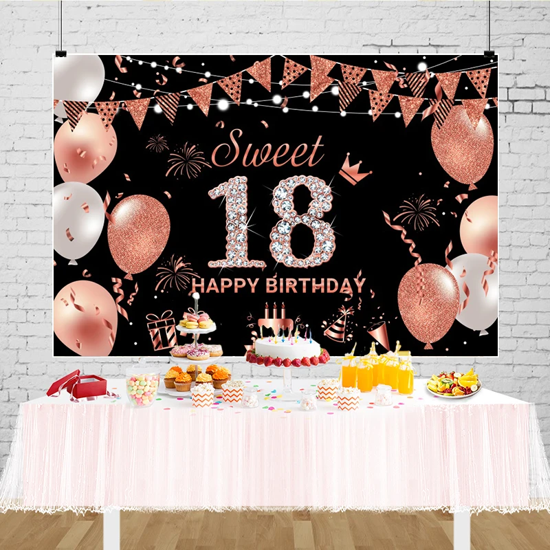 Girls 18th Backdrop Birthday Decorations 18 Years Old Boys Anniversary Party Banner Photo Shoot Background Cloth for Photography