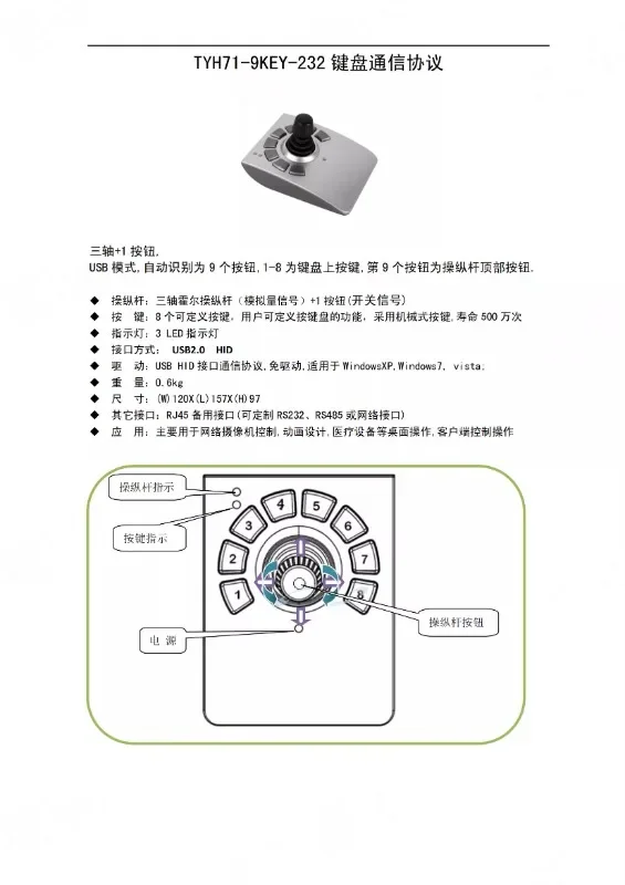 TYH71 3-axis Hall type joys-tick industrial mouse keyboard 232 interface control panel 232 control keyboard